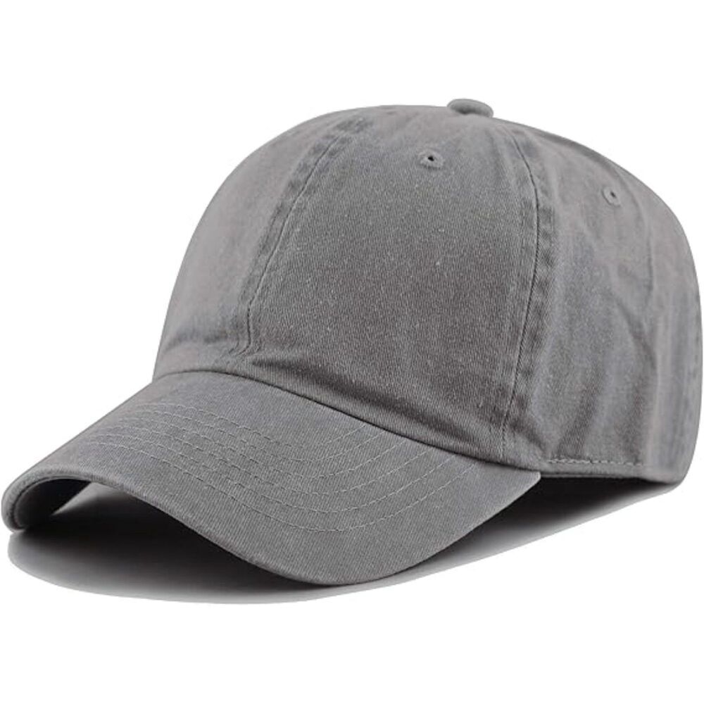 Unisex Gray 100% Cotton Pigment Adjustable Size Classic Baseball Six Panel Cap